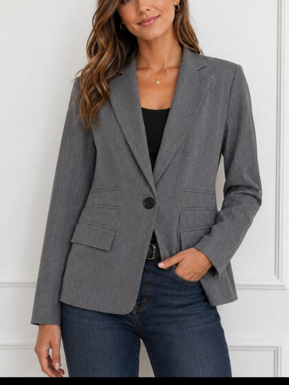 Kasper Tailored Single Button Blazer Size 6 Gray